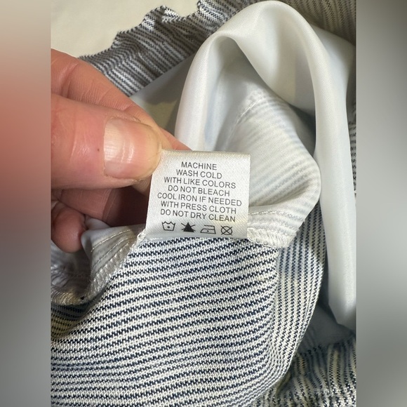 TYLER BOE Blue and white micro stripe Linen blend elastic waist pants size M - Picture 10 of 13